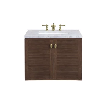 Amberly 30" Single Vanity, Mid-Century Walnut w/ 3 CM Carrara Marble Top - Image 2