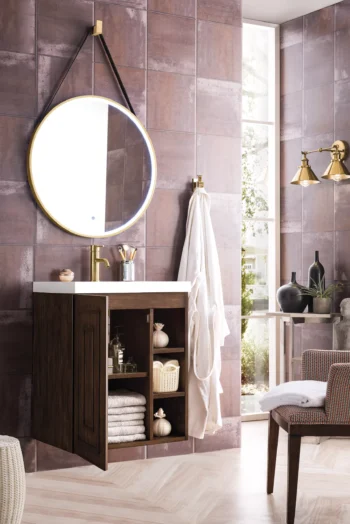 Alicante 24" Single Vanity, Mid-Century Acacia w/ White Glossy Composite Stone Top - Image 4