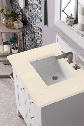 Palisades 30" Single Vanity, Bright White w/ 3 CM Eternal Marfil Quartz Top - Image 3
