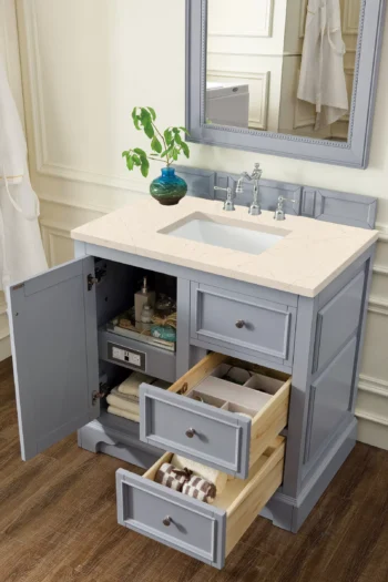 De Soto 36" Single Vanity, Silver Gray w/ 3 CM Eternal Marfil Quartz Top - Image 4