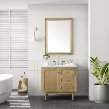 Laurent 36" Single Vanity, Light Natural Oak w/ 3 CM Arctic Fall Top - Image 4