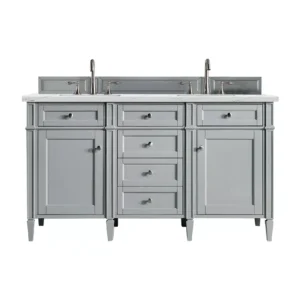 Brittany 60″ Double Vanity, Urban Gray w/ 3 CM Ethereal Noctis Quartz Top