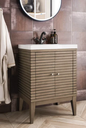 Linden 24" Single Vanity, Whitewashed Walnut w/ White Glossy Composite Stone Top - Image 7