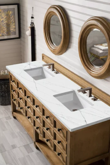 Malibu 72" Double Vanity, Honey Alder w/ 3 CM Ethereal Noctis Quartz Top - Image 3