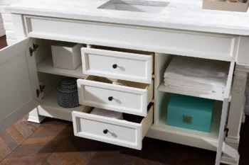 Brookfield 60" Single Vanity, Bright White w/ 3 CM Arctic Fall Solid Surface Top - Image 4