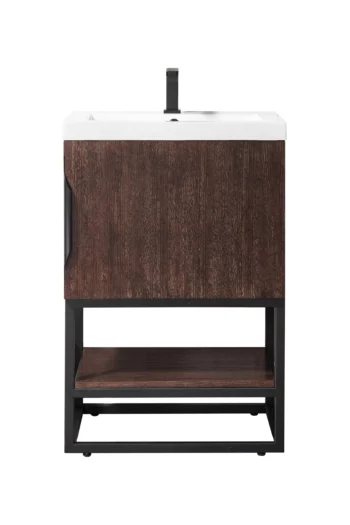 Columbia 24" Single Vanity, Coffee Oak, Matte Black w/ White Glossy Composite Stone Top