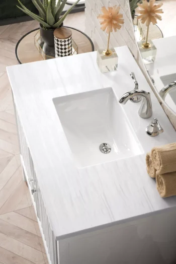 Athens 36" Single Vanity, Glossy White w/ 3 CM Arctic Fall Solid Surface Top - Image 4