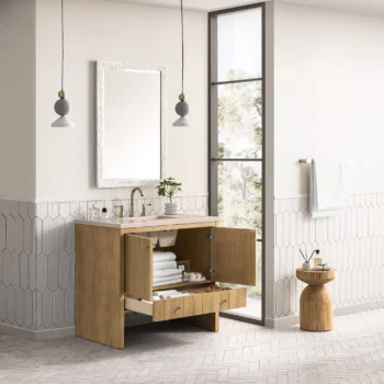 Hudson 36" Single Vanity, Light Natural Oak w/ 3 CM Eternal Marfil Top - Image 4