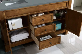 Brookfield 60" Double Vanity, Country Oak w/ 3 CM Cala Blue Top - Image 4