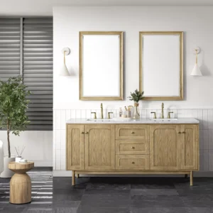 Laurent 72″ Double Vanity, Light Natural Oak w/ 3 CM Arctic Fall Top