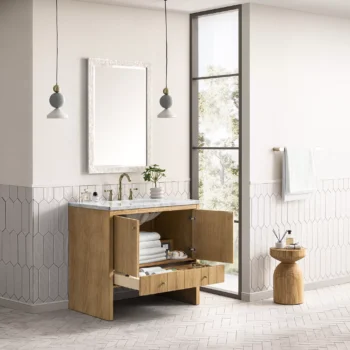 Hudson 36" Single Vanity, Light Natural Oak w/ 3 CM Arctic Fall Top - Image 5