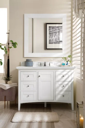 Palisades 48" Single Vanity, Bright White w/ 3 CM Ethereal Noctis Quartz Top - Image 2