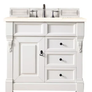 Brookfield 36″ Single Vanity, Bright White w/ 3 CM Eternal Marfil Quartz Top