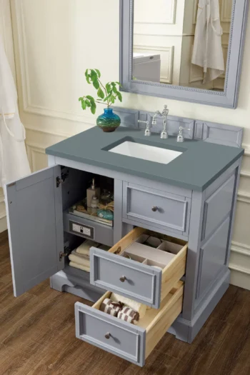 De Soto 36" Single Vanity, Silver Gray w/ 3 CM Cala Blue Top - Image 4