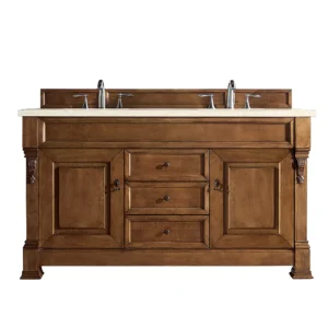 Brookfield 60″ Double Vanity, Country Oak w/ 3 CM Eternal Marfil Quartz Top