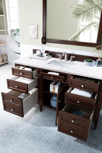 Brittany 60" Single Vanity, Burnished Mahogany w/ 3 CM Arctic Fall Solid Surface Top - Image 4