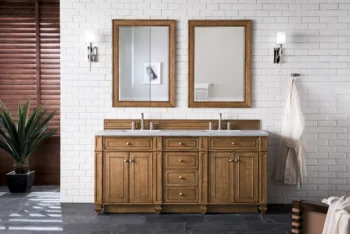 Bristol 72" Double Vanity, Saddle Brown w/ 3 CM Arctic Fall Solid Surface Top - Image 2