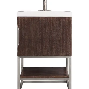 Columbia 24″ Single Vanity, Coffee Oak, Brushed Nickel w/ White Glossy Composite Stone Top