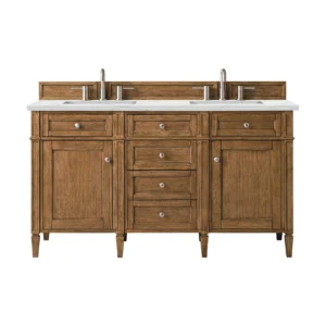 Brittany 60″ Double Vanity, Saddle Brown w/ 3 CM Ethereal Noctis Quartz Top