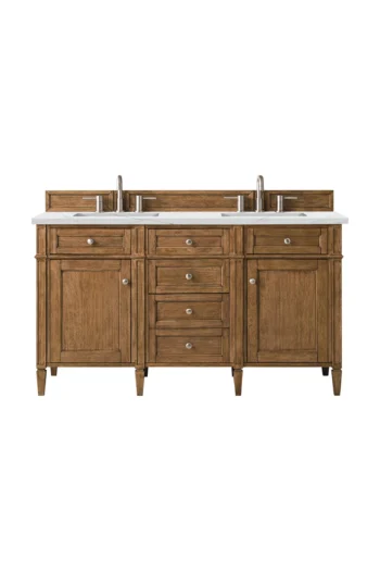 Brittany 60" Double Vanity, Saddle Brown w/ 3 CM Ethereal Noctis Quartz Top