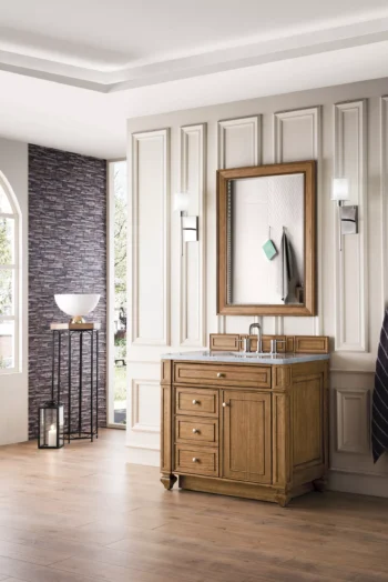 Bristol 36" Single Vanity, Saddle Brown w/ 3 CM Eternal Jasmine Pearl Quartz Top - Image 3