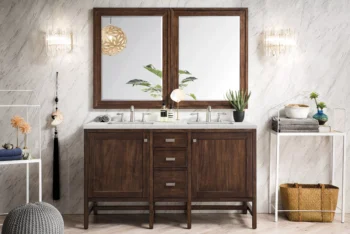 Addison 60" Double Vanity, Mid-Century Acacia w/ 3 CM Eternal Jasmine Pearl Quartz Top - Image 2