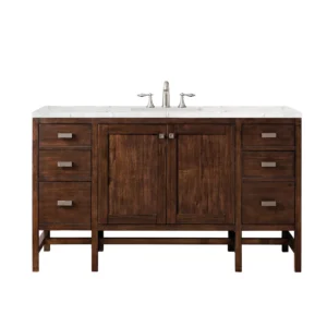 Addison 60″ Single Vanity, Mid-Century Acacia w/ 3 CM Eternal Jasmine Pearl Quartz Top