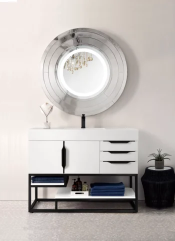 Columbia 48" Single Vanity, Glossy White, Matte Black w/ Glossy White Composite Stone Top - Image 2