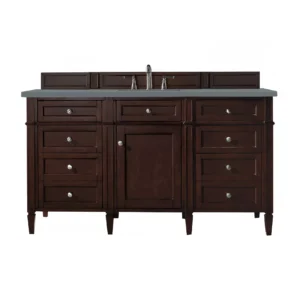 Brittany 60″ Single Vanity, Burnished Mahogany w/ 3 CM Cala Blue Top