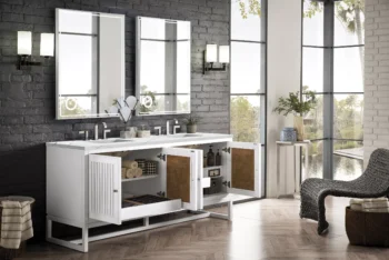Athens 72" Double Vanity, Glossy White w/ 3 CM Ethereal Noctis Top - Image 4