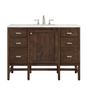 Addison 48″ Single Vanity, Mid-Century Acacia w/ 3 CM Eternal Jasmine Pearl Quartz Top