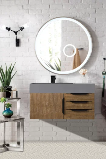 Mercer Island 36" Single Vanity, Latte Oak, Matte Black w/ Dusk Grey Glossy Composite Stone Top - Image 2