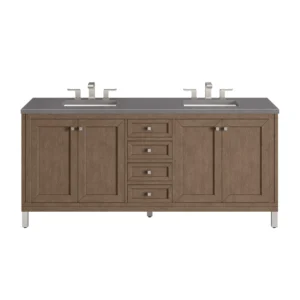 Chicago 72″ Double Vanity, Whitewashed Walnut w/ 3 CM Grey Expo Quartz Top