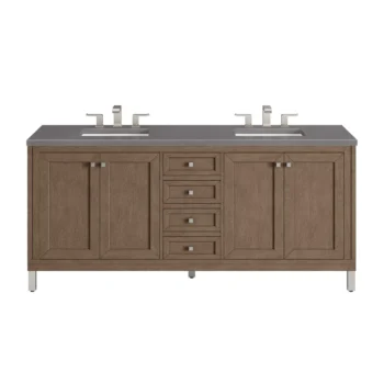 Chicago 72" Double Vanity, Whitewashed Walnut w/ 3 CM Grey Expo Quartz Top
