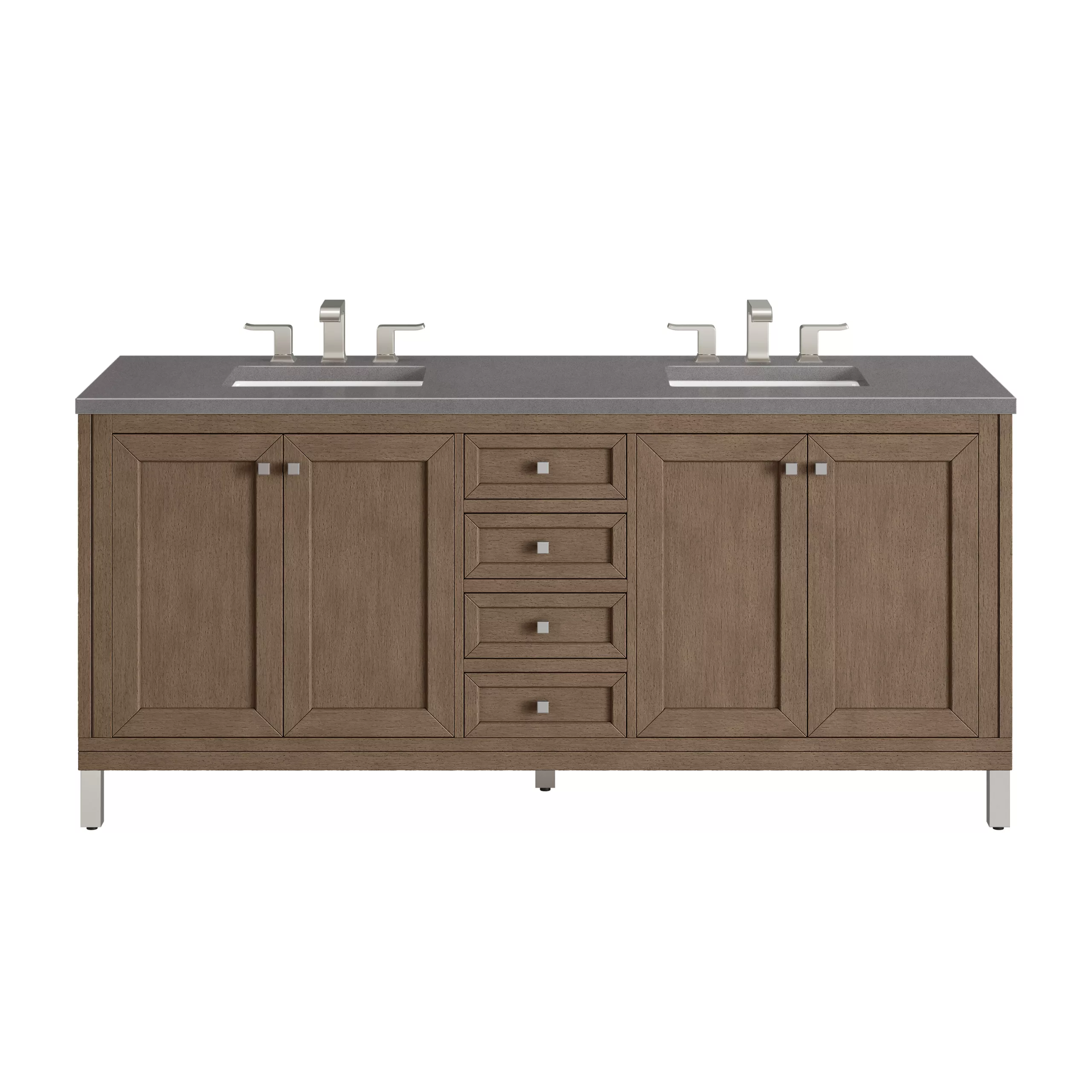 Chicago 72" Double Vanity, Whitewashed Walnut w/ 3 CM Grey Expo Quartz Top
