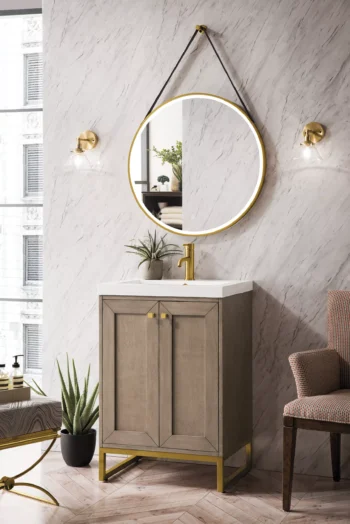Chianti 20" Single Vanity, Whitewashed Walnut, Radiant Gold, w/ White Glossy Composite Stone Top - Image 3