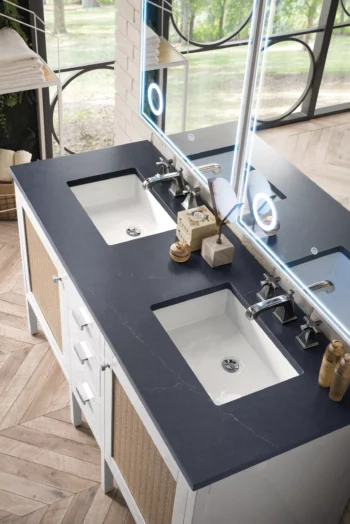 Addison 60" Double Vanity, Glossy White w/ 3 CM Charcoal Soapstone Quartz Top - Image 3