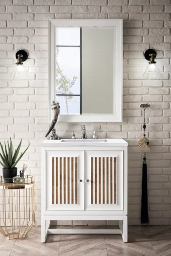 Athens 30" Single Vanity, Glossy White w/ 3 CM Arctic Fall Solid Surface Top - Image 3