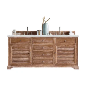 Savannah 72″ Double Vanity, Driftwood w/ 3 CM Ethereal Noctis Quartz Top