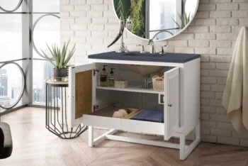 Athens 36" Single Vanity, Glossy White w/ 3 CM Charcoal Soapstone Quartz Top - Image 6