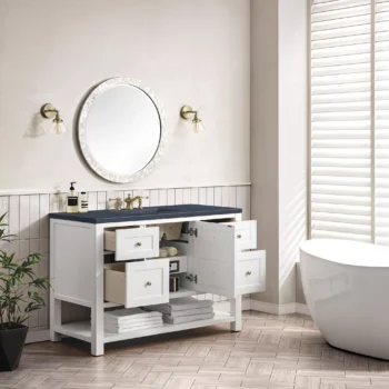 Breckenridge 48" Single Vanity, Bright White w/ 3 CM Charcoal Soapstone Top - Image 4