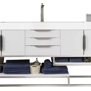 Columbia 72″ Single Vanity, Glossy White w/ Glossy White Composite Stone Top
