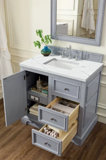De Soto 36" Single Vanity, Silver Gray, w/ 3 CM Ethereal Noctis Quartz Top - Image 4