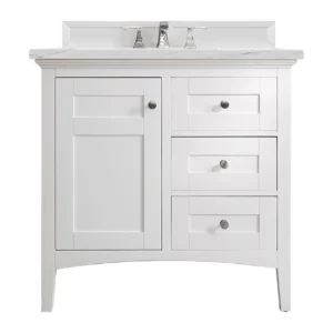 Palisades 36″ Single Vanity, Bright White w/ 3 CM Ethereal Noctis Quartz Top