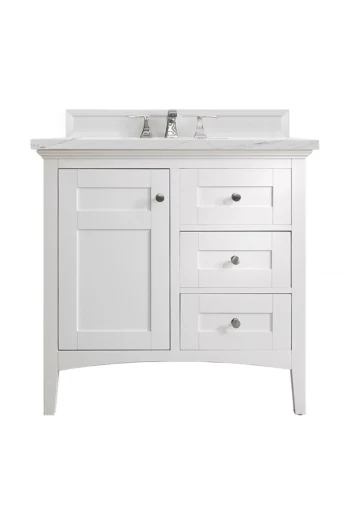 Palisades 36" Single Vanity, Bright White w/ 3 CM Ethereal Noctis Quartz Top