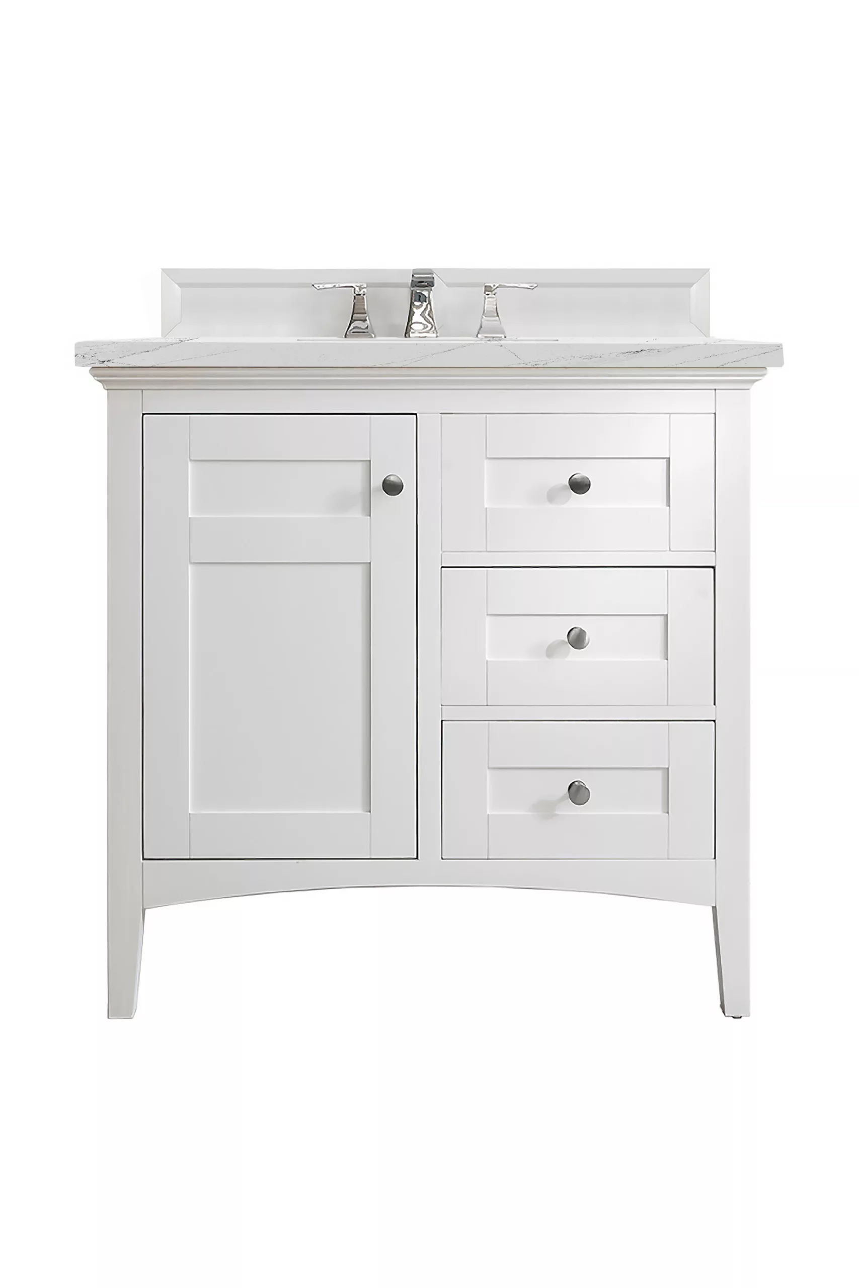 Palisades 36" Single Vanity, Bright White w/ 3 CM Ethereal Noctis Quartz Top