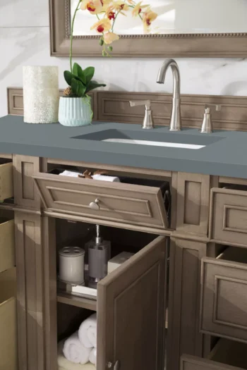 Bristol 60" Single Vanity, Whitewashed Walnut w/ 3 CM Cala Blue Top - Image 4