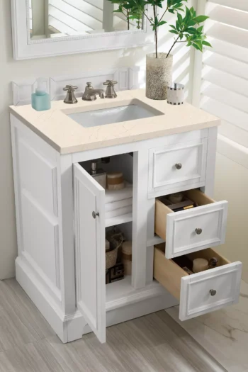 De Soto 30" Single Vanity, Bright White w/ 3 CM Eternal Marfil Quartz Top - Image 4