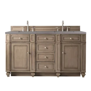 Bristol 60″ Double Vanity, Whitewashed Walnut w/ 3 CM Grey Expo Quartz Top