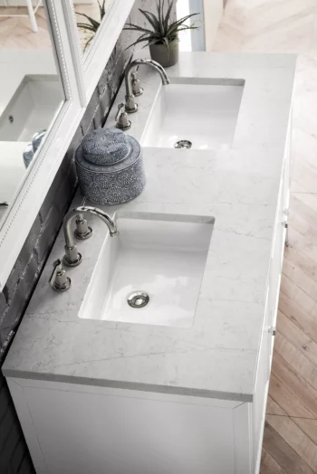 Athens 60" Double Vanity, Glossy White w/ 3 CM Eternal Jasmine Pearl Quartz Top - Image 3